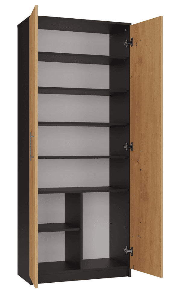 Opbergkast S8120 – 74 × 180 × 35 cm – Antraciet / Artisan eiken - afbeelding 4