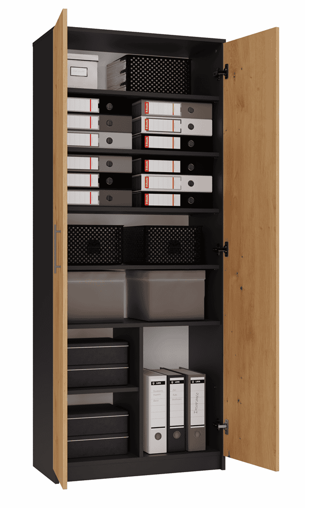 Opbergkast S8120 – 74 × 180 × 35 cm – Antraciet / Artisan eiken - afbeelding 3