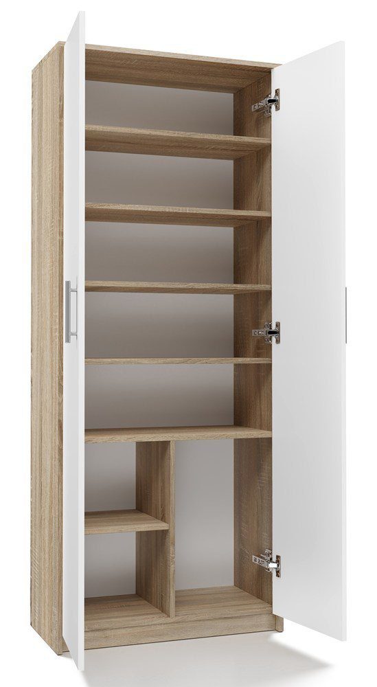 Opbergkast S8120 – 74 × 180 × 35 cm – Wit / Sonoma eiken - afbeelding 2