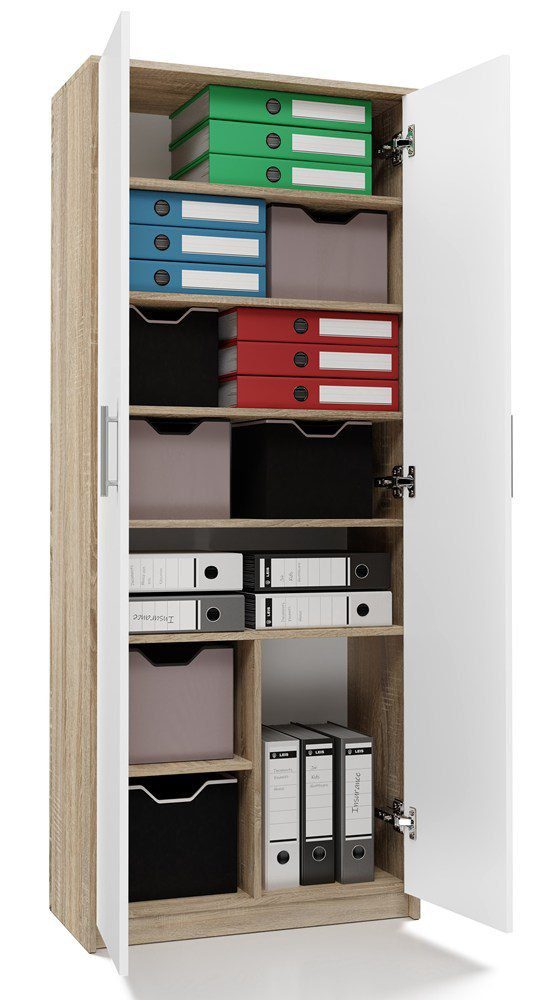 Opbergkast S8120 – 74 × 180 × 35 cm – Wit / Sonoma eiken - afbeelding 3