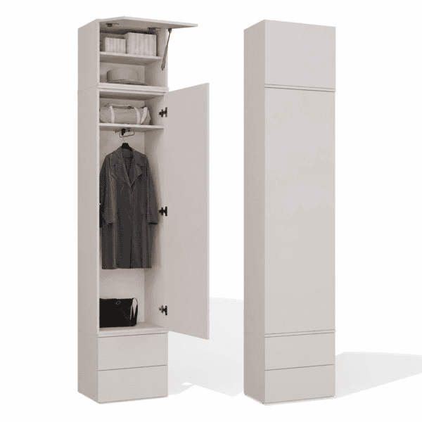 Garderobekast Q5245 – 50 × 238 × 35 cm – met kledingroede en 2 laden – Kasjmier beige