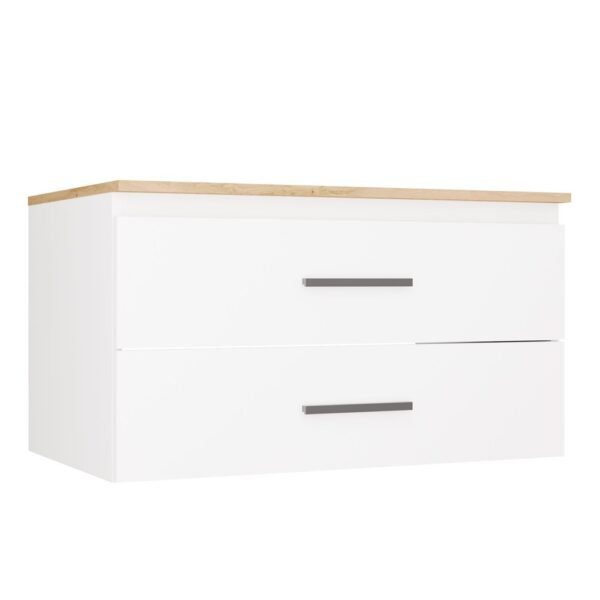 Wastafelmeubel T3292 – 80 × 45 × 50 cm – Artisan eiken / Wit – 2 laden – hangend – zonder wastafel