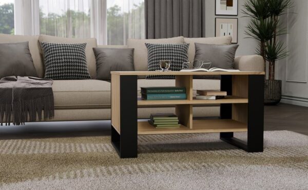 Salontafel S4975 – 90 × 50 × 58 cm – Artisan eiken / Zwart - afbeelding 2