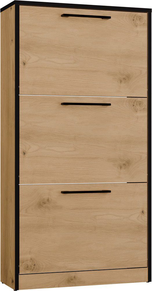 Schoenenkast C2436 – 60 × 116 × 22,5 cm – 3 deuren – Artisan eiken / Zwart