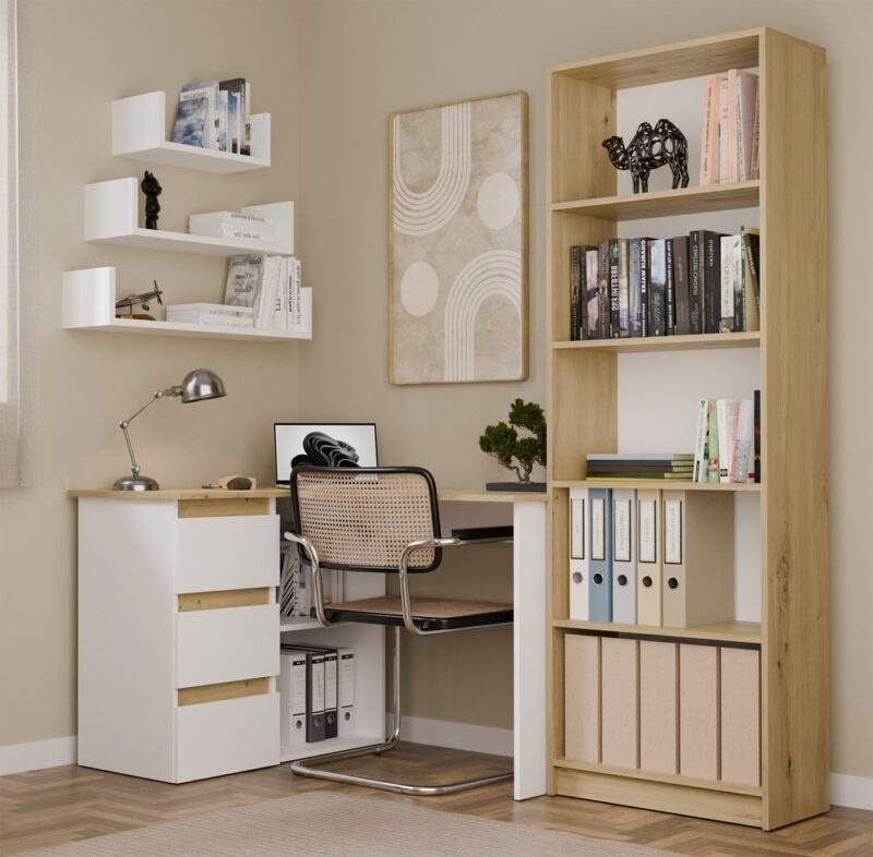 NICEAL1 Bureau C5059 met 3 laden – 120 × 75 × 48,5 cm – Wit/Artisan eiken – Links - afbeelding 2