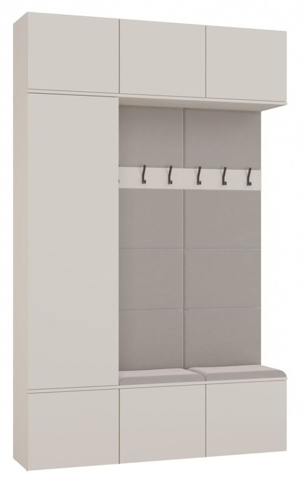 Garderobeset Q5245 III – 150 × 238 × 35 cm – kast en 2 kapstokmodules – Kasjmier beige