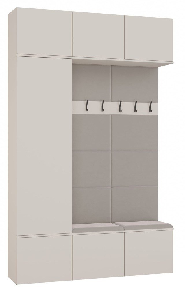 Garderobeset Q5245 III – 150 × 238 × 35 cm – kast en 2 kapstokmodules – Kasjmier beige