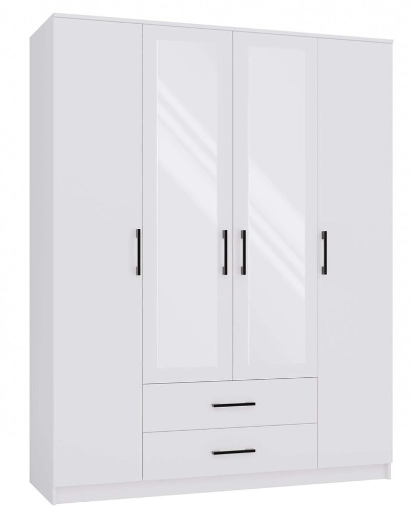 Kledingkast T7556 – 160 × 205 × 54 cm – 2 laden – kledingroede – spiegel