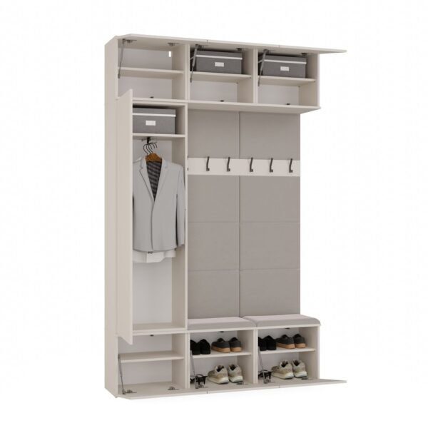 Garderobeset Q5245 III – 150 × 238 × 35 cm – kast en 2 kapstokmodules – Kasjmier beige - afbeelding 2