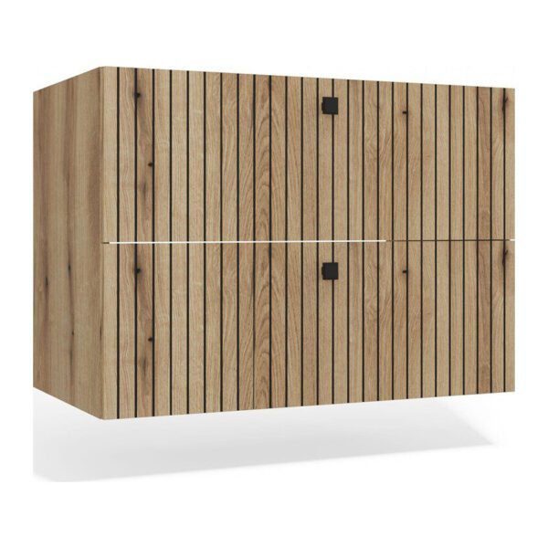 Wastafelmeubel Z2139 80 2S – 80 × 57 × 45,5 cm – Evoke eiken – 2 laden – hangend – geribbeld front – zonder wastafel