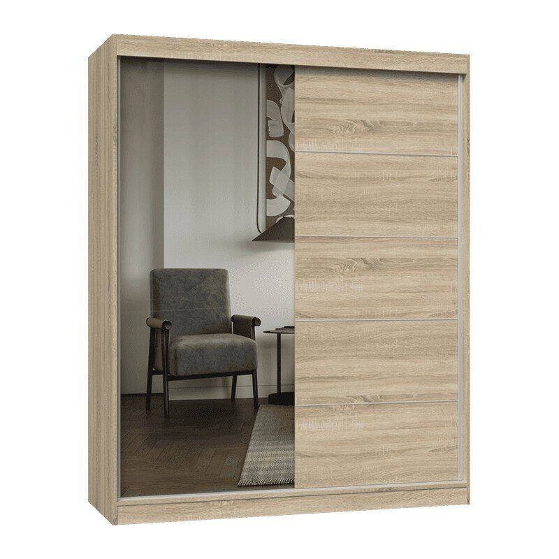 Kledingkast W8315 – 160 × 200 × 61 cm – spiegel – uitvoering A/C - Sonoma eiken