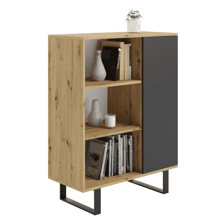 Vitrine Fondi met metalen poten, eikenhout, ambachtelijk zwart